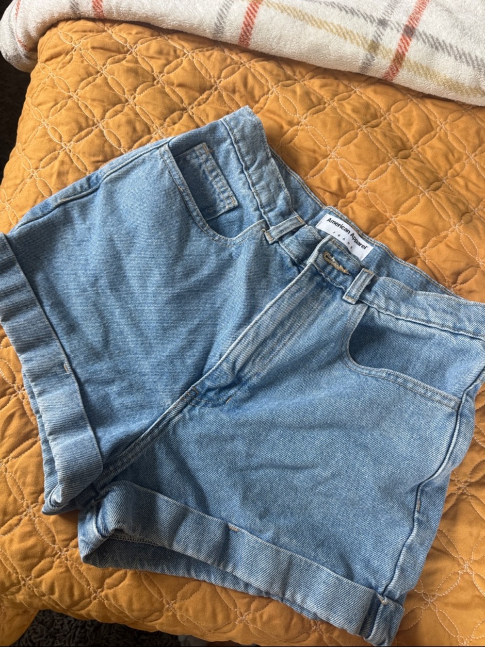 American Apparel Light Blue High-Waisted Denim Jean Shorts